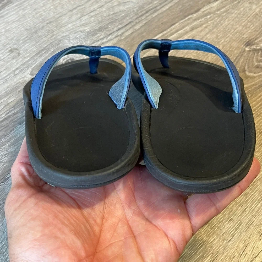 Olukai Ohana Womens Flip Flops Black Blue Water Resistant Sandals Size 5